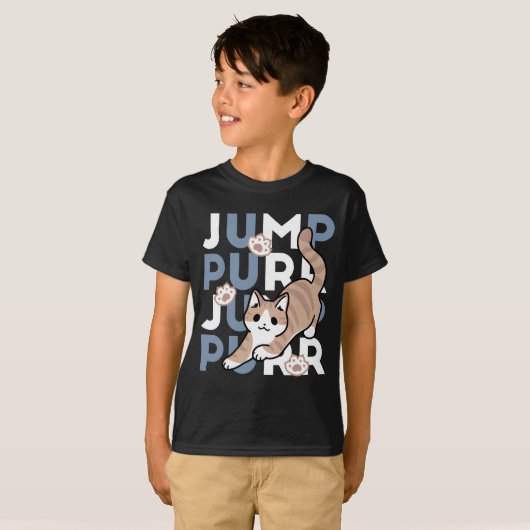 Jump Spint Jump: speels kattenontwerp met leuke ku T-shirt (Voorkant volledig)