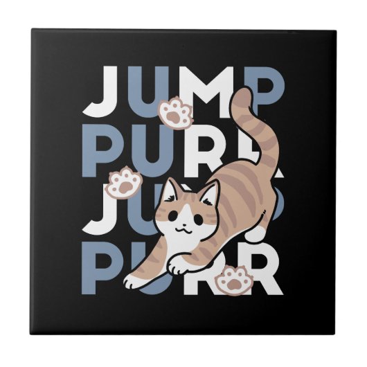 Jump Spint Jump: speels kattenontwerp met leuke ku Tegeltje (Voorkant)