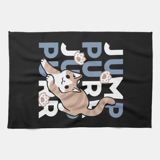 Jump Spint Jump: speels kattenontwerp met leuke ku Theedoek (Horizontaal)