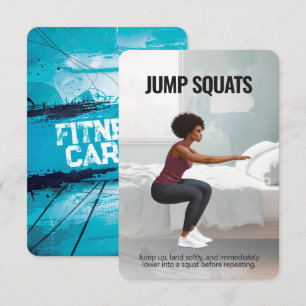 Jump Squats Fitness Kaart met Blauwe Achtergrond