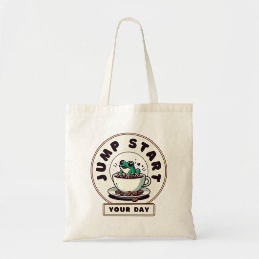 Jump Start Uw Dag Schattigee Kikker & Koffie Canva Tote Bag (Voorkant)
