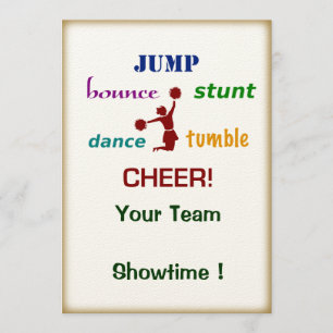 Jump Stunt Bounce Cheerleader Event Invitation Kaart