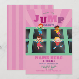 Jump Trampoline Birthday Girls Pink uitnodiging