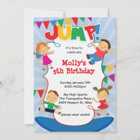 JUMP! Trampoline Bounce House Gym Uitnodiging (Voorkant)