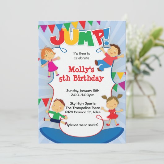 JUMP! Trampoline Bounce House Gym Uitnodiging (Staand voorkant)
