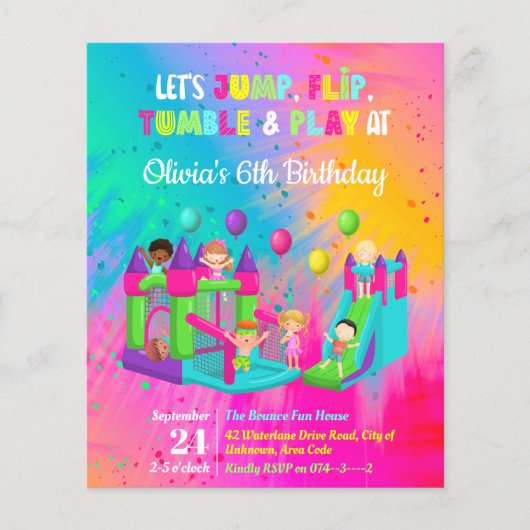 Jump Trampoline Bounce House Kind Birthday Invite (Voorkant)