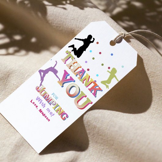 Jump Trampoline Kleurrijke Dubbele verjaardagsfees Cadeaulabel