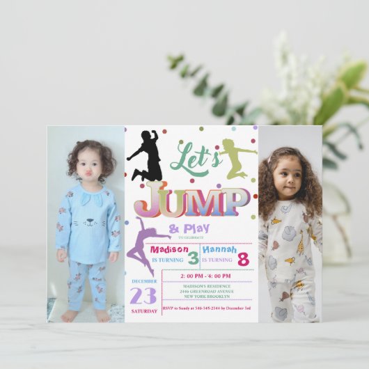 Jump Trampoline Kleurrijke Dubbele verjaardagsfees Kaart (Staand voorkant)