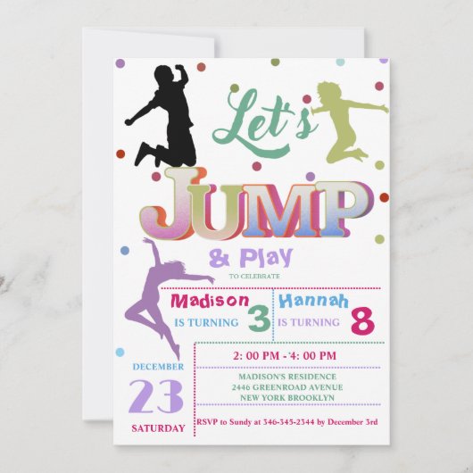Jump Trampoline Kleurrijke Dubbele verjaardagsfees Kaart (Voorkant)