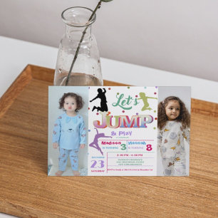 Jump Trampoline Kleurrijke Dubbele verjaardagsfees Kaart