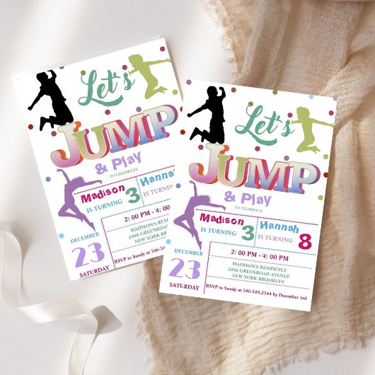 Jump Trampoline Kleurrijke Dubbele verjaardagsfees Kaart