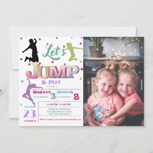 Jump Trampoline Kleurrijke Dubbele verjaardagsfees Kaart (Voorkant)