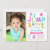 Jump Trampoline Park Birthday Invitation Girl Kaart (Voorkant)