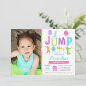 Jump Trampoline Park Birthday Invitation Girl Kaart (Staand voorkant)