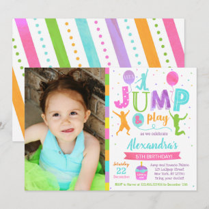 Jump Trampoline Park Birthday Invitation Girl Kaart