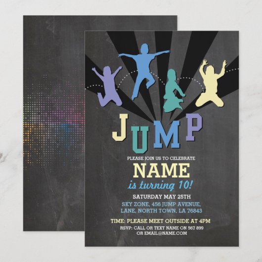 Jump Trampoline Verjaardagsfeest Blauwe Jongens Ui Kaart (Voorkant / Achterkant)