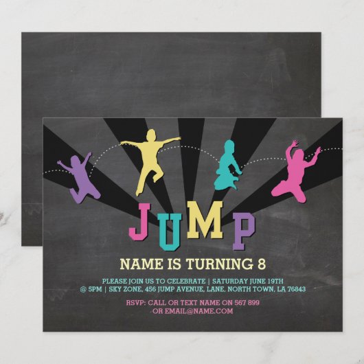 Jump Trampoline Verjaardagsfeest Blauwgroen Jongen Kaart (Voorkant / Achterkant)