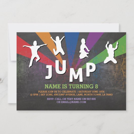 Jump Trampoline Verjaardagsfeest Jumping Uitnodigi Kaart (Voorkant)
