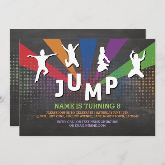 Jump Trampoline Verjaardagsfeest Jumping Uitnodigi Kaart (Voorkant / Achterkant)