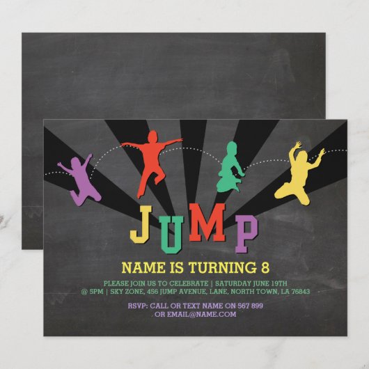 Jump Trampoline Verjaardagsfeest Rode Jongens Uitn Kaart (Voorkant / Achterkant)