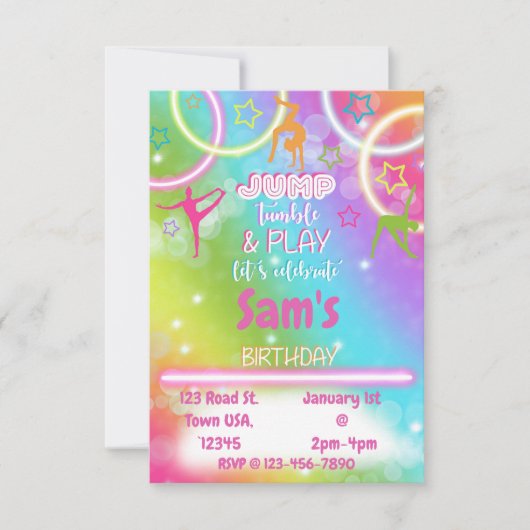 Jump, Tumble, and Play Birthday! RSVP Kaartje (Voorkant)