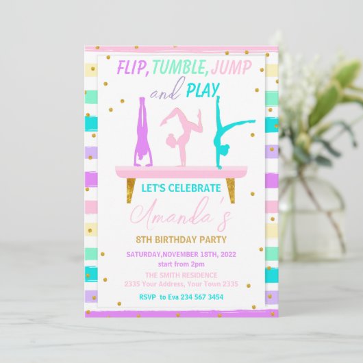 Jump Tumble and Play Gymnastics Birthday Party Kaart (Staand voorkant)