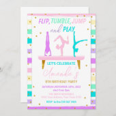 Jump Tumble and Play Gymnastics Birthday Party Kaart (Voorkant / Achterkant)