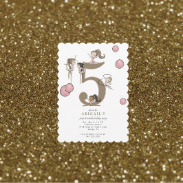 Jump & Tumble Gymnastics White 5th Birthday Party Kaart