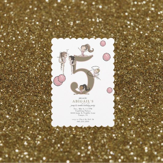 Jump & Tumble Gymnastics White 5th Birthday Party Kaart