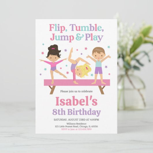 Jump Tumble Gymnastiek Verjaardag Kaart (Staand voorkant)