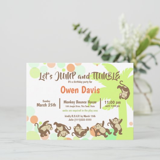 Jump Tumble Monkey Oerwoud Verjaardag Kaart (Staand voorkant)