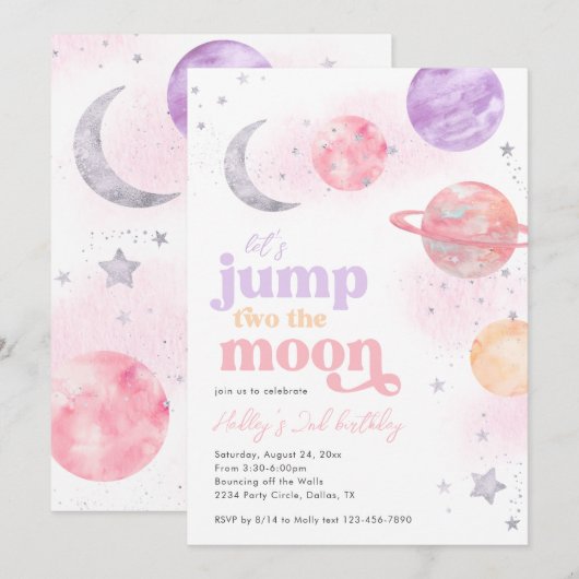 Jump TWO de Maan Verjaardag Uitnodiging (Voorkant / Achterkant)