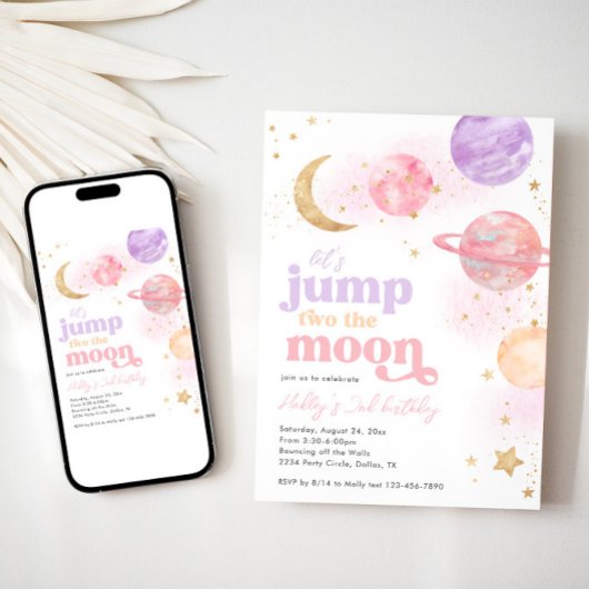 Jump TWO de Maan Verjaardag Uitnodiging