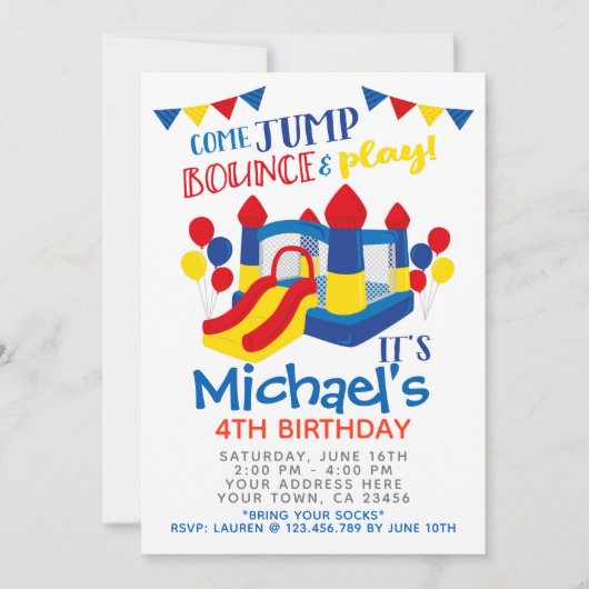 Jump uitnodiging, trampoline verjaardagsfeestje kaart (Voorkant)