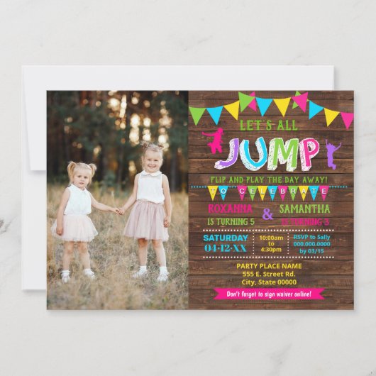 Jump verjaardag trampoline gecombineerd roze feest kaart (Voorkant)