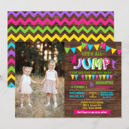 Jump verjaardag trampoline gecombineerd roze feest kaart