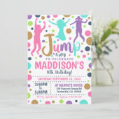 Jump Verjaardag Uitnodiging Meisje Jump Trampoline (Staand voorkant)