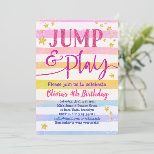 Jump Verjaardag Uitnodiging Meisjes Jump & Play Pa (Staand voorkant)