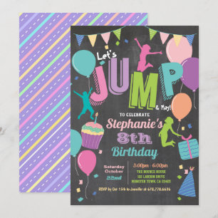 Jump verjaardagsfeestje. Meisjes trampoline krijtb Kaart