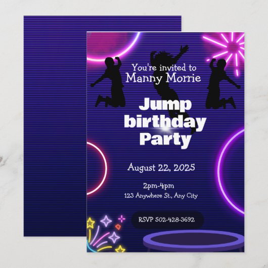 Jump verjaardagsfeestje Uitnodiging (Voorkant / Achterkant)