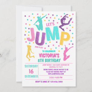 Jump verjaardagsuitnodiging, Jump Invite, Trampoli Kaart
