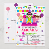 Jump verjaardagsuitnodiging Meisje bounce huis uit Kaart (Voorkant / Achterkant)