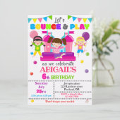 Jump verjaardagsuitnodiging Meisje bounce huis uit Kaart (Staand voorkant)