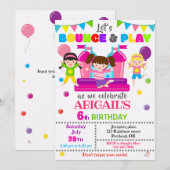 Jump verjaardagsuitnodiging Meisje bounce huis uit Kaart (Voorkant / Achterkant)