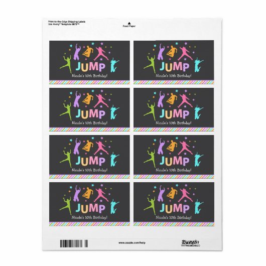 Jump Waterfles etiketten / trampoline flesetiket (Full Sheet)