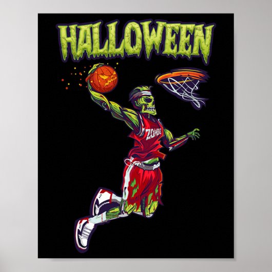 Jump Zombie Bysketbyll Dunk Player Halloween Pumpk Poster (Voorkant)
