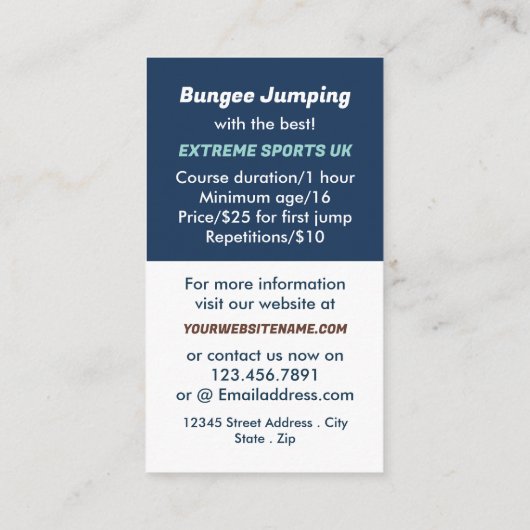 Jumper Design - Bungee Jumping Instructeur Visitekaartje (Achterkant)