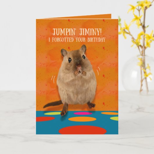 Jumpin' Jiminy Funny Gerbil laat jarig Kaart (Gele Bloem)