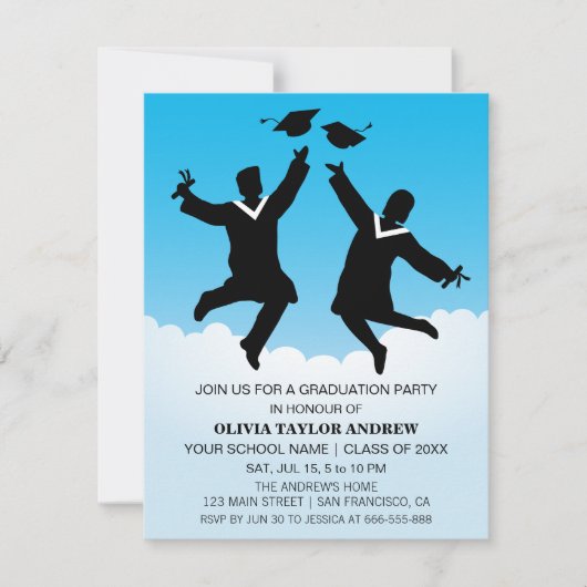 Jumping Afgestudeerden Afstuderen Party Uitnodigin Kaart (Voorkant)