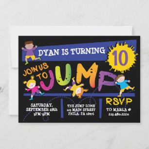 Jumping Bounce Neon Birthday Party Invitation Kaart